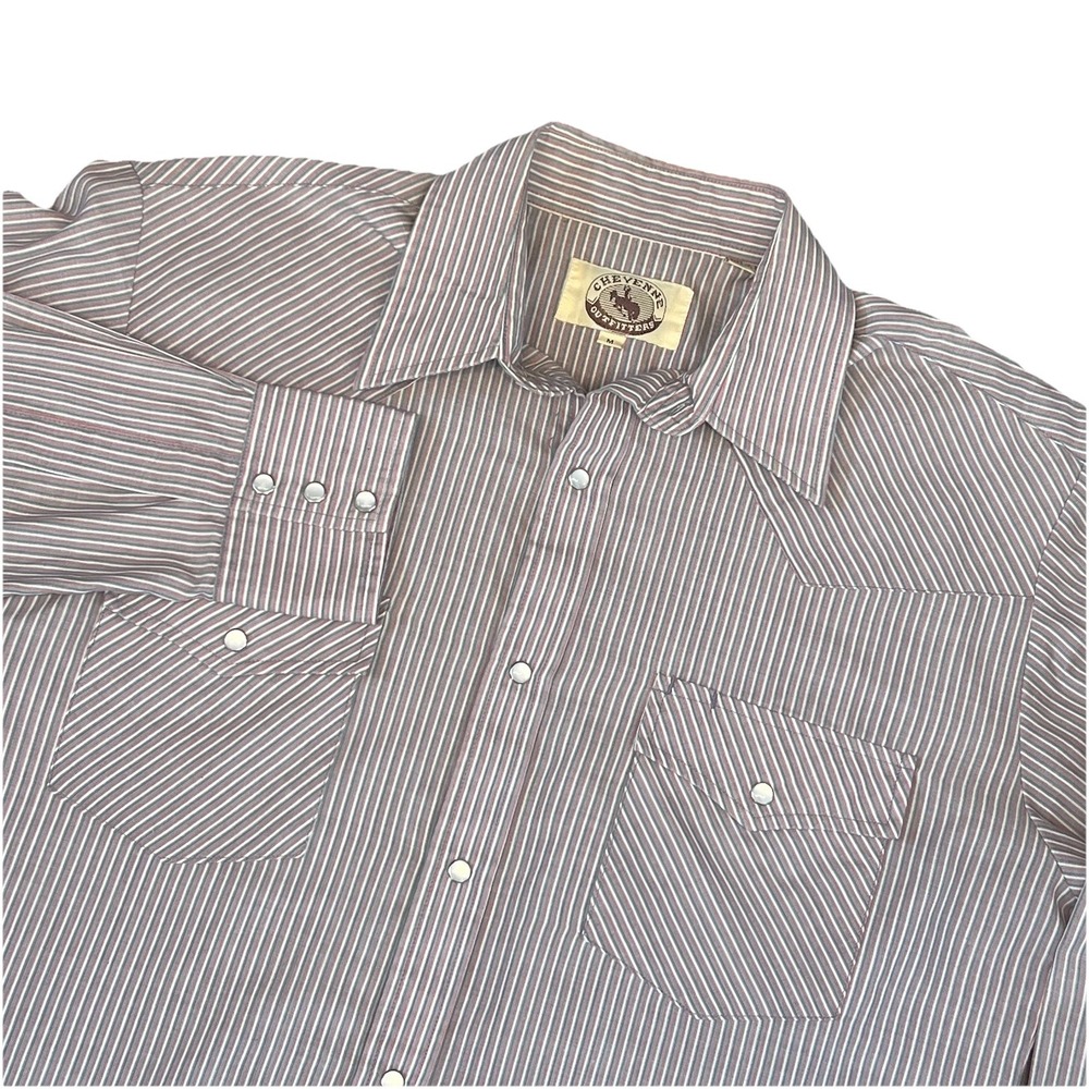 VTG Cheyenne Outfitters Pearl Snap‎ Gray Striped Shirt Mens M Long Slv Western